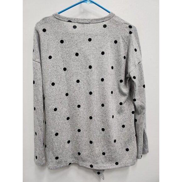 Staccato BOHO Top Womens Small Gray Black Polka Dot Long Sleeve Tie Hem Casual - Picture 8 of 10
